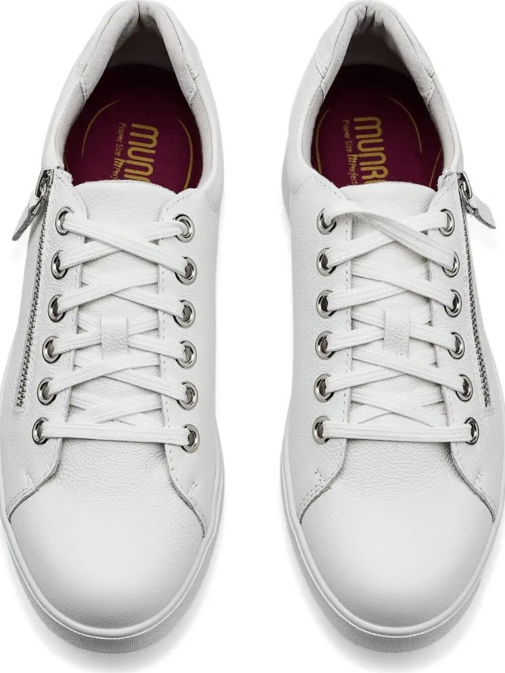 Munro Tilly White Leather Side Zip Sneakers 7.5 WW New